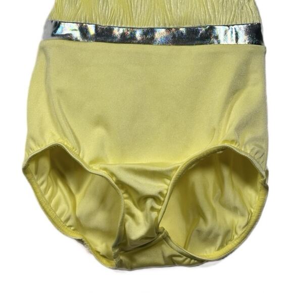 Double Platinum Girls One Shoulder Performance Leotard Yellow silver CL NWT - Picture 5 of 9